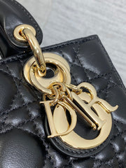 DIOR 25S MICRO LADY D-JOY 19 IN BLACK CALFSKIN GOLD HARDWRE