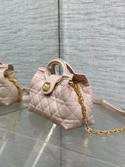 DIOR 25S JOLIE TOP HANDLE MINI BAG 18 IN BABY PINK CALFSKIN GOLD HARDWRE