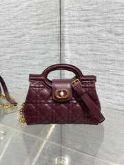 DIOR 25S JOLIE TOP HANDLE MINI BAG 18 IN BURGUNDY CALFSKIN GOLD HARDWRE