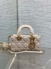DIOR 25S MICRO LADY D-JOY 19 IN BEIGE CALFSKIN GOLD HARDWARE