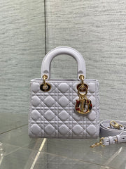 DIOR 25S LADY DIOR BAG 20 IN LILAC CANNAGE CALFSKIN GOLD HARDWARE