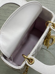 DIOR 25S MINI LADY DIOR BAG 17 IN LILAC CALFSKIN CHARM CRYSTAL EMBELLISHMENTS