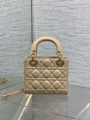 DIOR 25S MINI LADY DIOR BAG 17 IN BISCUIT CALFSKIN CHARM CRYSTAL EMBELLISHMENTS