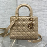 DIOR 25S MEDIUM LADY BAG 24 IN POWDER BEIGE CALFSKIN GOLD HARDWARE