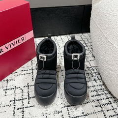 VIV' UP ANKLE BOOTS IN BLACK TECHNICAL FABRIC FLEECE LINING