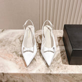 CC HIGH SLINGBACK IN WHITE SATIN WITH BOW ATTACHED