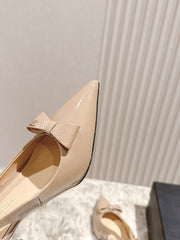 CC HIGH SLINGBACK IN BEIGE LAMBSKIN WITH BOW ATTACHED