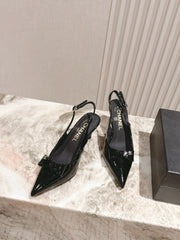 CC HIGH SLINGBACK IN BLACK LAMBSKIN WITH BOW ATTACHED