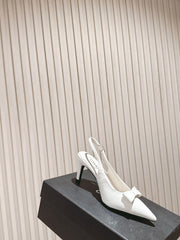 CC HIGH SLINGBACK IN CREAM WHITE LAMBSKIN WITH BOW ATTACHED