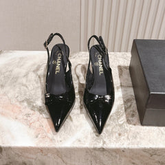 CC HIGH SLINGBACK IN BLACK LAMBSKIN WITH BOW ATTACHED