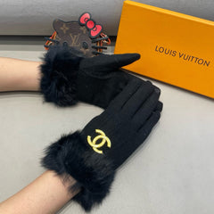 GLOVES IN BLACK WOOL AND RABBIT FUR 417168