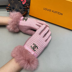 GLOVES IN PASTEL PINK MIX WHITE WOOL AND RABBIT FUR 417181