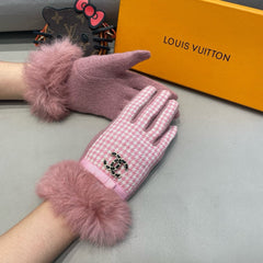 GLOVES IN PASTEL PINK MIX WHITE WOOL AND RABBIT FUR 417181