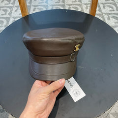 NEWSBOY CAP IN CHOCOLATE BROWN CALFSKIN 421105