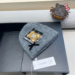 BEANIE HAT IN SHARK GRAY WOOL WITH BOW 421252