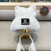 KNITTED BEANIE HAT IN WHITE WOOL WITH JAPANESE CAT EARS 421259