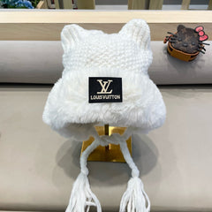 KNITTED BEANIE HAT IN WHITE WOOL WITH JAPANESE CAT EARS 421259