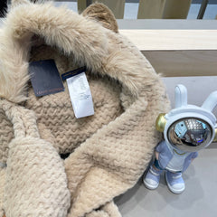 BEANIE HAT IN COSMIC LATTE BEIGE WOOL AND LAMB FUR 435073