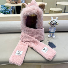 BEANIE HAT IN PASTEL PINK WOOL AND LAMB FUR 435072