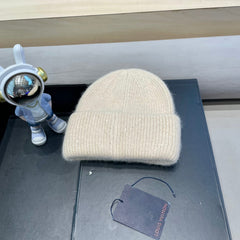 BEANIE HAT IN BEIGE WOOL AND RABBIT FUR 433474