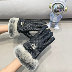 GLOVES WITH BOW IN BLACK LAMBSKIN AND RABBIT FUR 432556