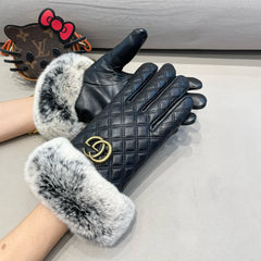 TOUCHSCREEN GLOVES IN BLACK RABBIT FUR AND LAMBSKIN 444433