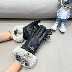 FUR-TRIMMED LAMBSKIN GLOVES BLACK WITH BOW 456265