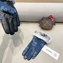 GLOVES IN NAVY BLUE DENIM AND BLACK CALFSKIN 463798