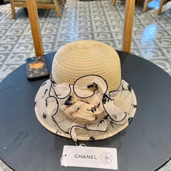 STRAW HAT WITH CHIFFON FLOWER BEIGE 672761