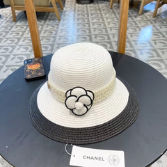 STRAW BUCKET HAT WHITE WITH PEARLS 672764