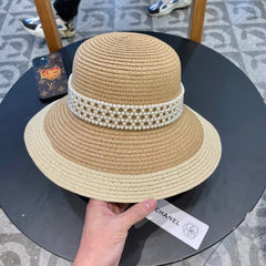 STRAW BUCKET HAT WITH PEARLS 672765