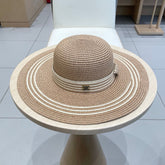 WIDE BRIM HAT MODEL 650409 IN BROWN WITH CREAM STRIPES WOVEN STRAW
