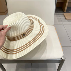 WIDE BRIM HAT MODEL 650411 IN CREAM WHITE & BROWN WOVEN STRAW