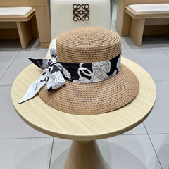NATURAL STRAW BUCKET HAT WITH RIBBON 672773