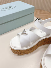 PRA WEDGE PLATFORM SANDALS WHITE CALFSKIN