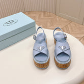 PRA WEDGE PLATFORM SANDALS SAPPHIRE CALFSKIN