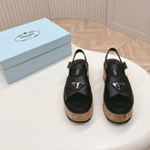 PRA WEDGE PLATFORM SANDALS BLACK CALFSKIN