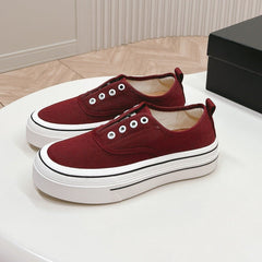 Double C Platform Biscuit Shoes Fabric Cherry Red