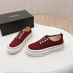 Double C Platform Biscuit Shoes Fabric Cherry Red