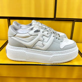FENDI THICK-SOLDED SNEAKER IN WHITE MIX GREY LAMBSKIN