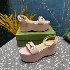 GG HORSEBIT PLATFORM SANDAL PASTEL PINK CALFSKIN
