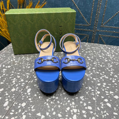GG HORSEBIT FLATFORM SANDAL COBALT CALFSKIN