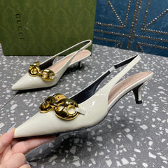 WOMEN'S SLINGBACK 45MM IN WHITE CALFSKIN WITH GOLD HARDWARE