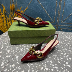 WOMEN'S SLINGBACK 45MM IN GARNET RED CALFSKIN WITH GOLD HARDWARE