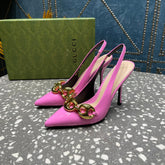 WOMEN'S SLINGBACK 10.5 CM IN FUSCIA PINK CALFSKIN WITH GOLD HARDWARE
