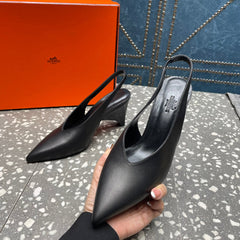 HIGH SLINGBACKS 7 CM IN BLACK SHEEPSKIN