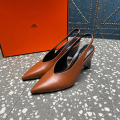 HIGH SLINGBACKS 7 CM IN UMBER BROWN SHEEPSKIN