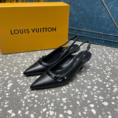 HIGH HEEL 55 MM SLINGBACKS IN BLACK SHEEPSKIN