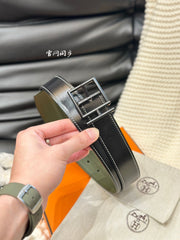 HM NATHAN REVERSIBLE BELT 32MM OLIVE GREEN AND BLACK LEATHER BLACK HARDWARE