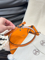 HM ROULIS SILVER BUCKLE & REVERSIBLE ORANGE LEATHER STRAP 13MM